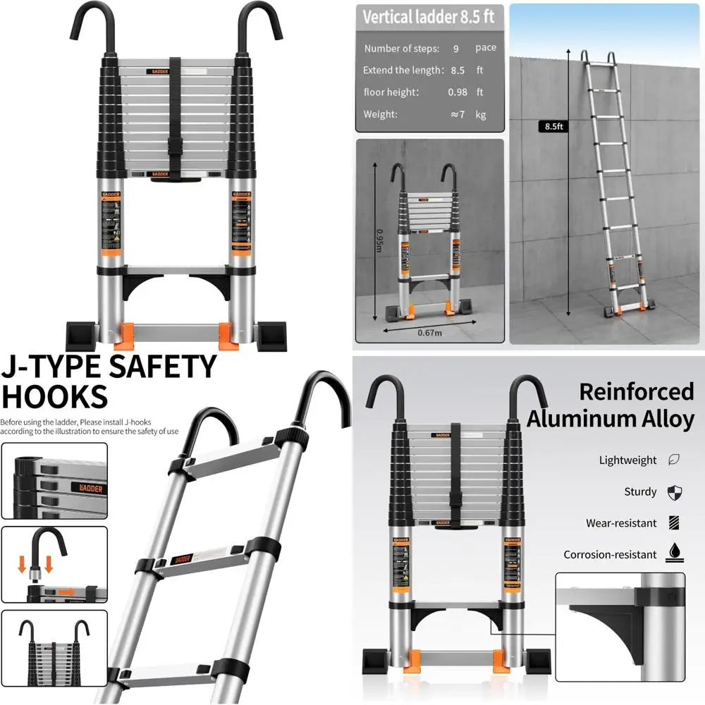 سلم تصغير عالي التحمل مزود بخطاف ثابت وقضيب تثبيت وتمديد بسعة 330 رطلًا واستخدام متعدد الأغراض #1