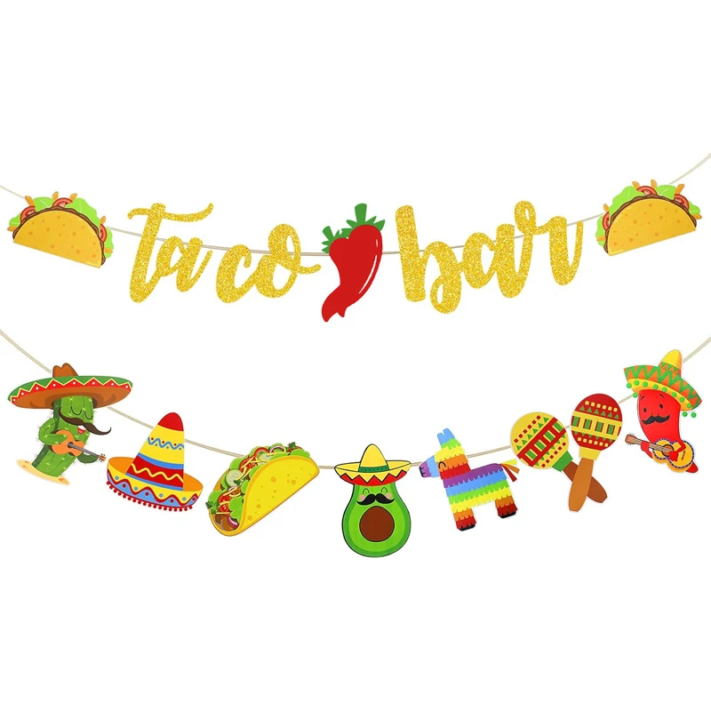 Banner de Fiesta Taco Bar, cartel de Fiesta mexicana, decoración de Fiesta temática de Cinco de Mayo mexicana