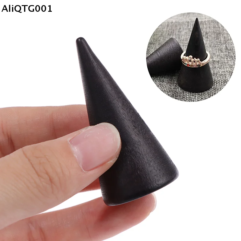 

Vintage Black Wooden Ring Holder Cone Display Rack Finger Ring Stand Organizer for Jewelry Display