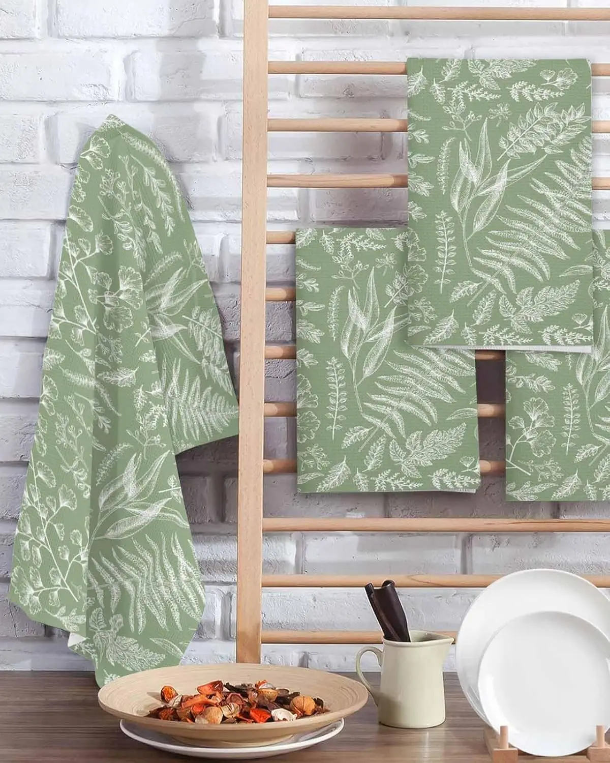 

Sage Green Floral Plants Kitchen Dishcloth Towels Cleaning Supplies Absorbent Bar Hand Dishcloths Hand Towels Set Kitchen Decor