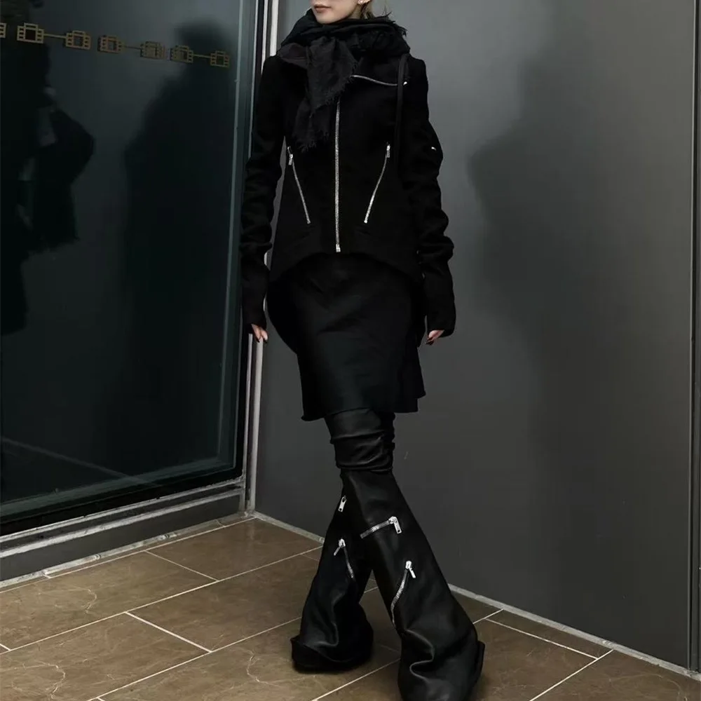 

2025 Autumn Women's Jacket, Irregular Zipper, High-Neck, Casual, Trench Coat, Outerwear, Y2K New Fashion, High-Quality Coat bra