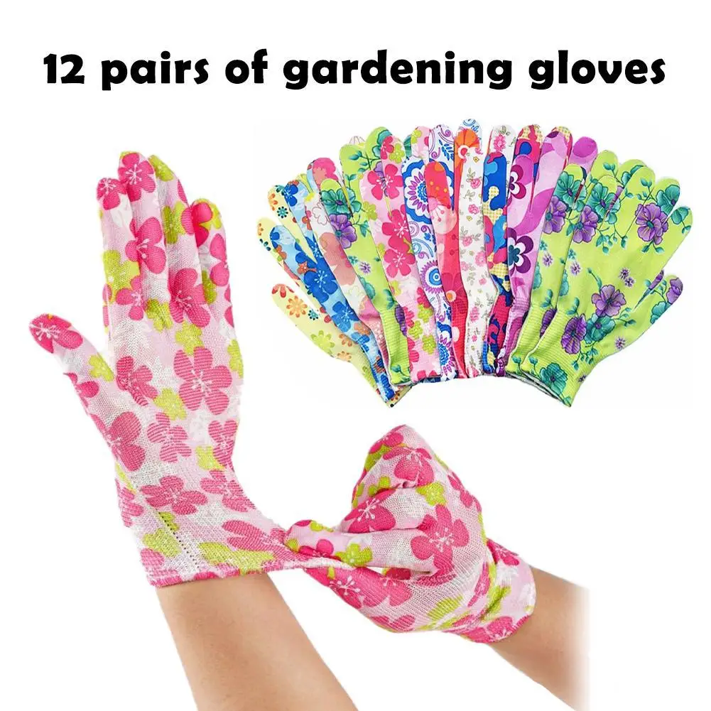 12 Pairs Gardening Gloves Bulk Pack Breathable Rubber Coated Women Work Gloves Anti-slip Garden Yard Tools for Planting