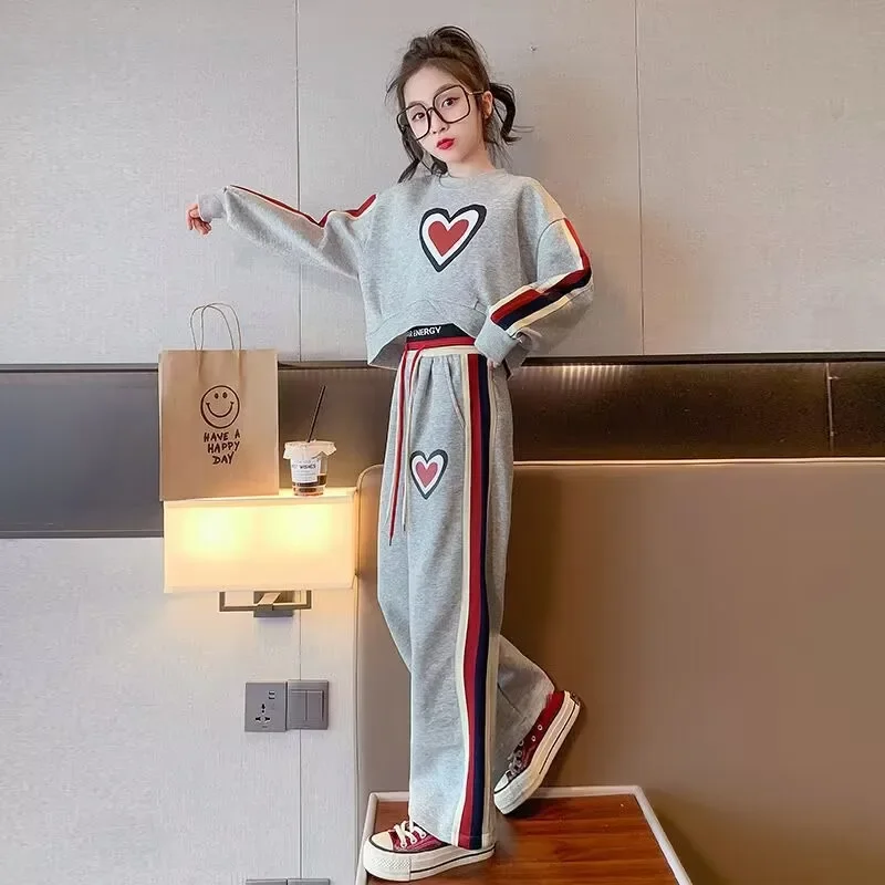 Spring Teenage Girl Clothes Children Side Stripe Sweater Pants Suit Kid Fashion Pullover Top And Bottom 2 Pieces Sets Tracksuit