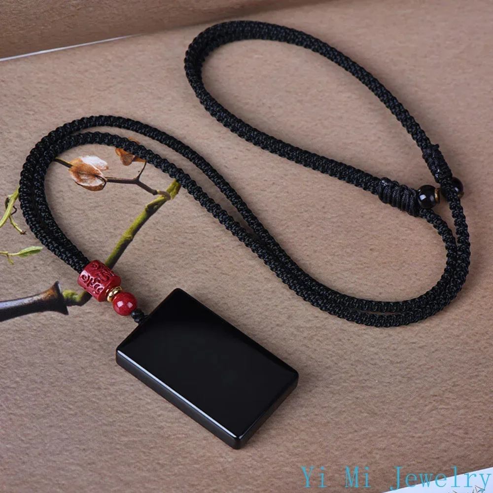 Unique Obsidian Jade Stone Pendant A Stylish Square Black Necklace & Car Key Chain Jewelry Gift Tudo Por 1 Real E Frete Gratis