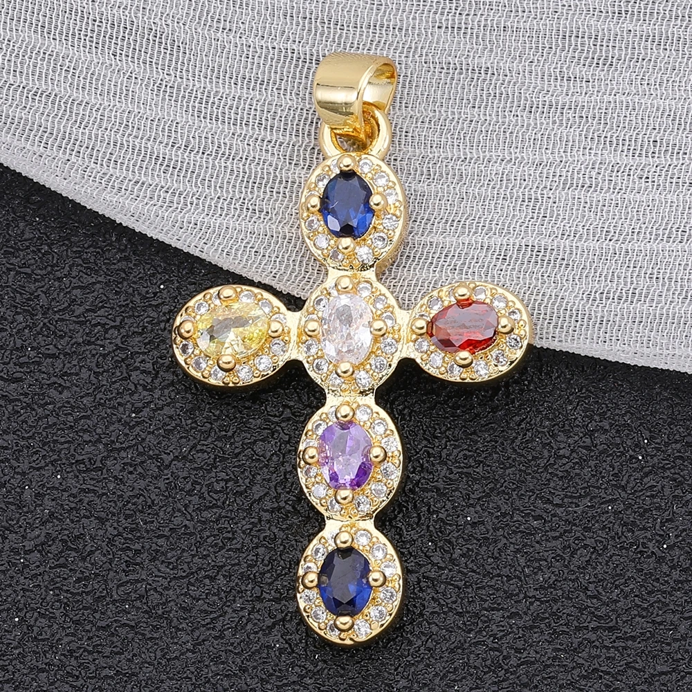 Juya DIY religiösen Schmuck liefert handgemachte bunte Zirkonia 18 Karat echt vergoldet Saint Christian Cross Charms Großhandel – Detail 15