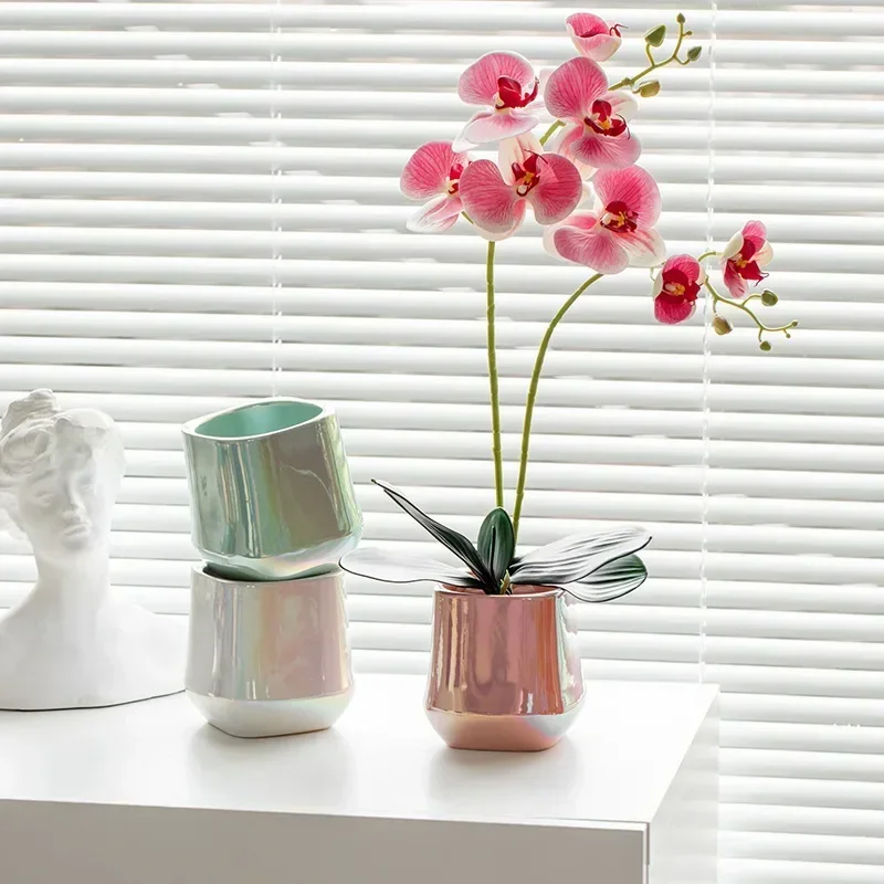 Colorful Electroplated Golden Ceramic Flowerpots Simple Nordic Ceramic Pots Garden Small Flowerpots Decorate The Living Room