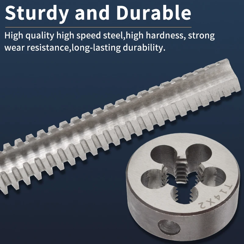 ZUANTONG 1SET Left/Right Trapezoid Taps and Round Die Set TR8 10 12 14 16 18 20 22 24 26 28 30 32X1.5/2/3/4/5/6 T Round Die Tap