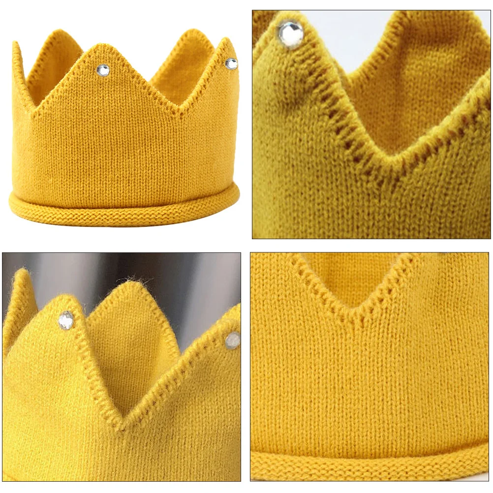 

Baby Knitted Hat Yellow Warm Birthday Hat Comfortable Soft Breathable Baby Headband Adorable Design