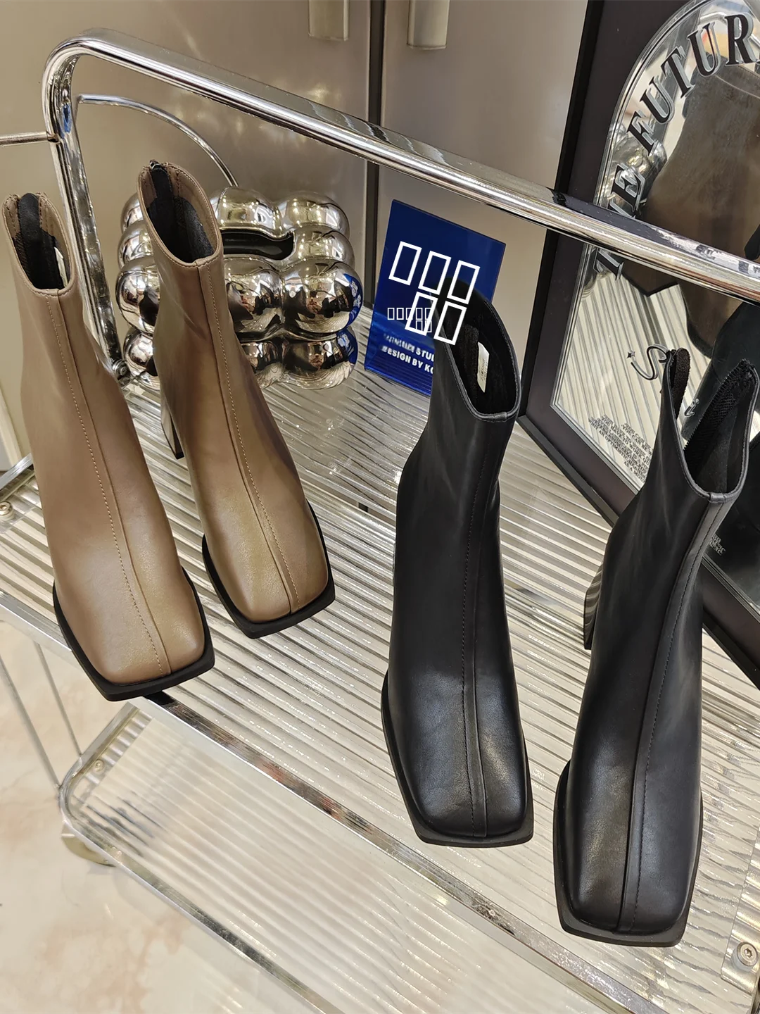 

Женские модные ботильоны на высоком массивном каблуке с квадратным носком, корейский стиль, зимние, из искусственной кожи