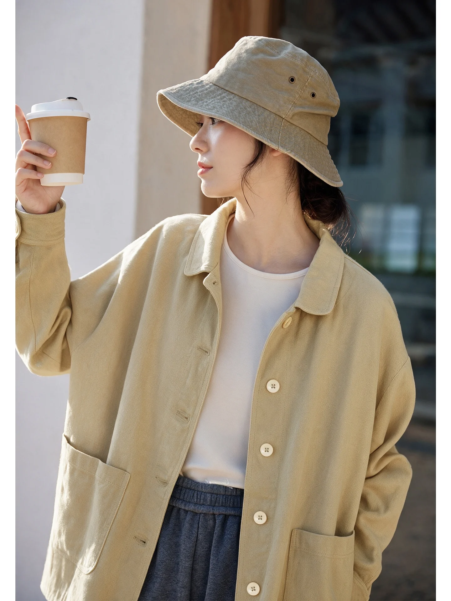 Heavyweight Twill Cotton Linen Long Sleeve Jacket Short Women's Autumn Winter New Style Original Design Loose Fit Zipper Closure