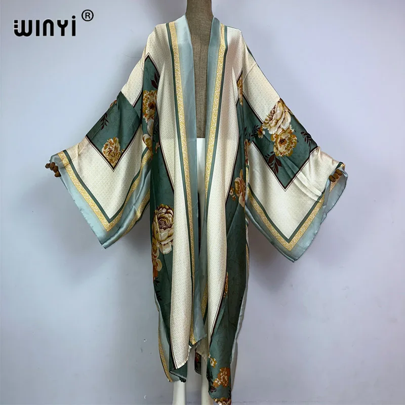 WINYI 2023 new kimono Women Cardigan fashion kaftan Cocktail sexy Boho Beach Cover up African Holiday long Sleeve maxi Robe