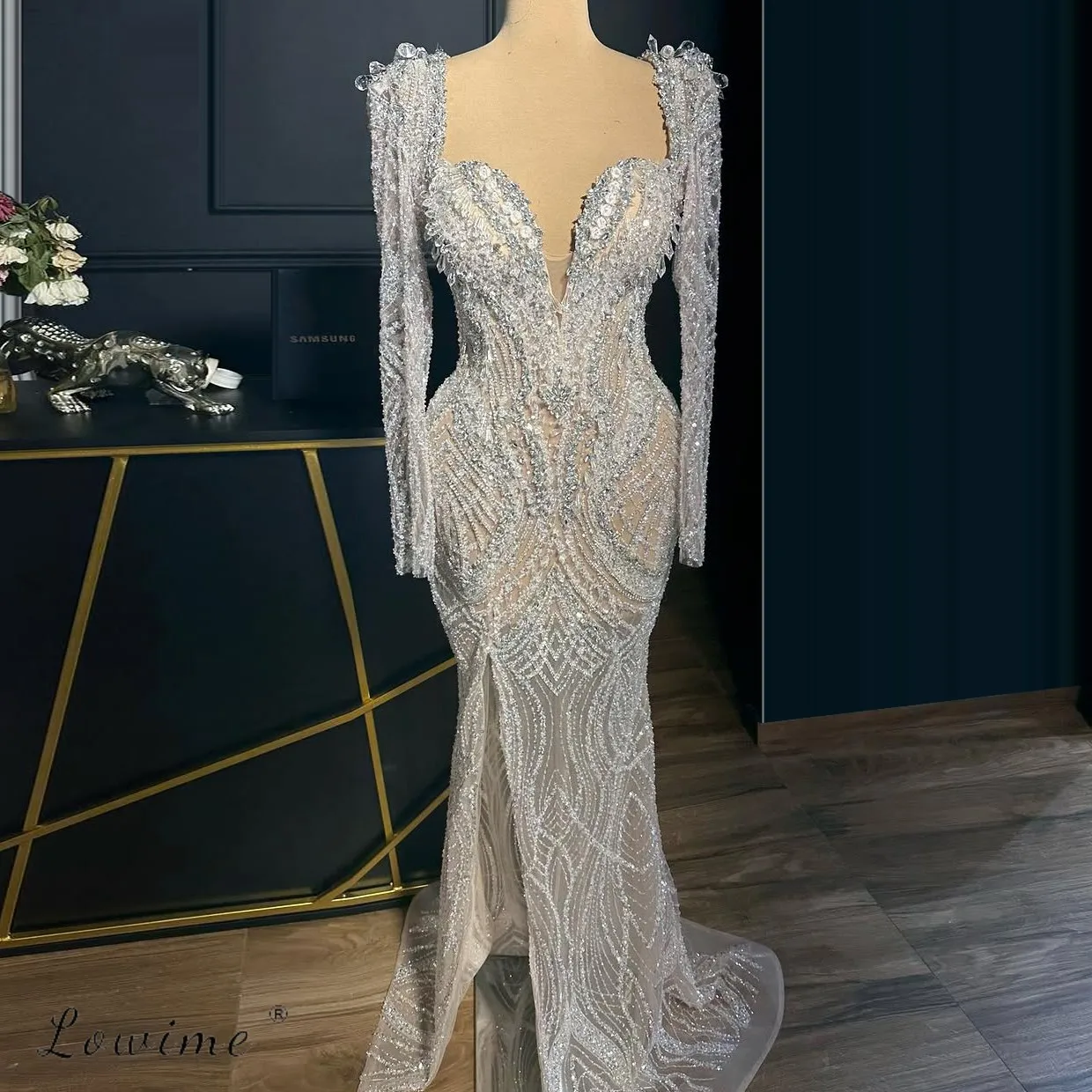 

Heavy Beads Couture Mermaid Evening Dresses Shiny Crystal Party Gowns Customized Wedding Guest Robes