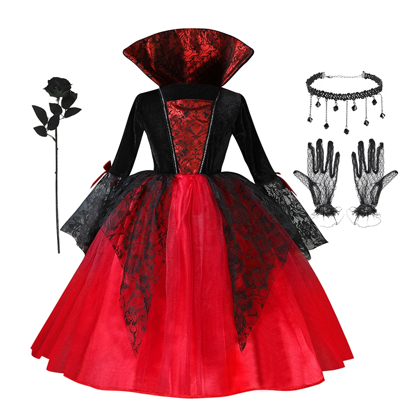 Halloween meisje cosplay vampier jurk voor kinderen spook bruid vampier kostuum vampiran carnaval feestoutfits Scarlet gotische kleding