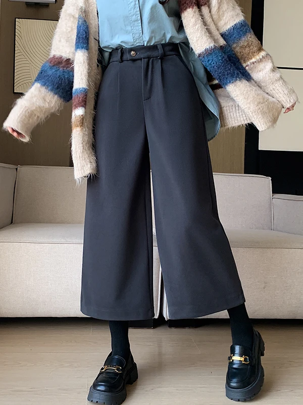 

Шерстяные широкие прямые брюки для повседневной носки, осенне-зимняя новинка, простые и универсальные, прямые брюки-трубы для отдыха