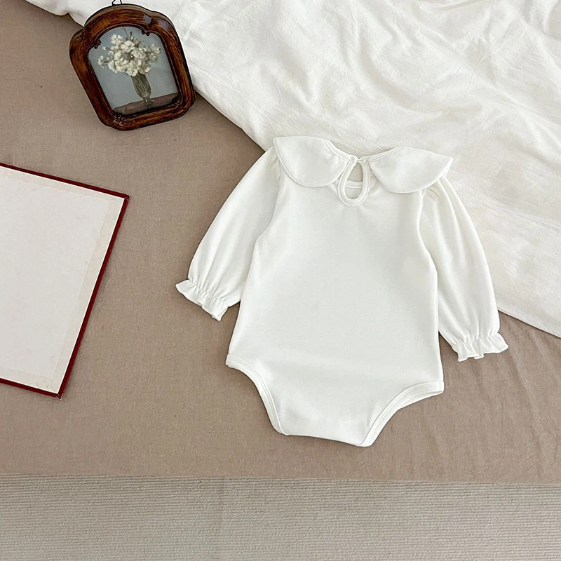 0-24M Baby Girl Romper Baby Girl Clothing Toddler New Embroidered Collar Romper Spring Cotton White Infant Baby Girls Jumpsuit