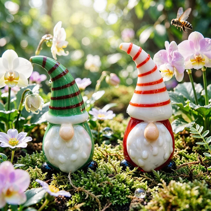 Handmade Gnome glass Christmas Cartoon image figurine lovely art Santa Claus design Fairy Garden Home Decor Ornament Accessories