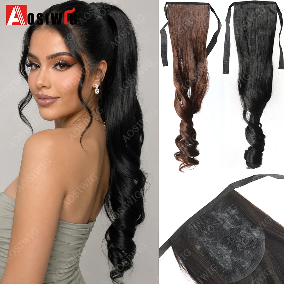 50cm Roman Curl Ponytail Extension With Tie Wrap Around Wavy Hairpiece Long Curly Synthetic Hair Extension For Women