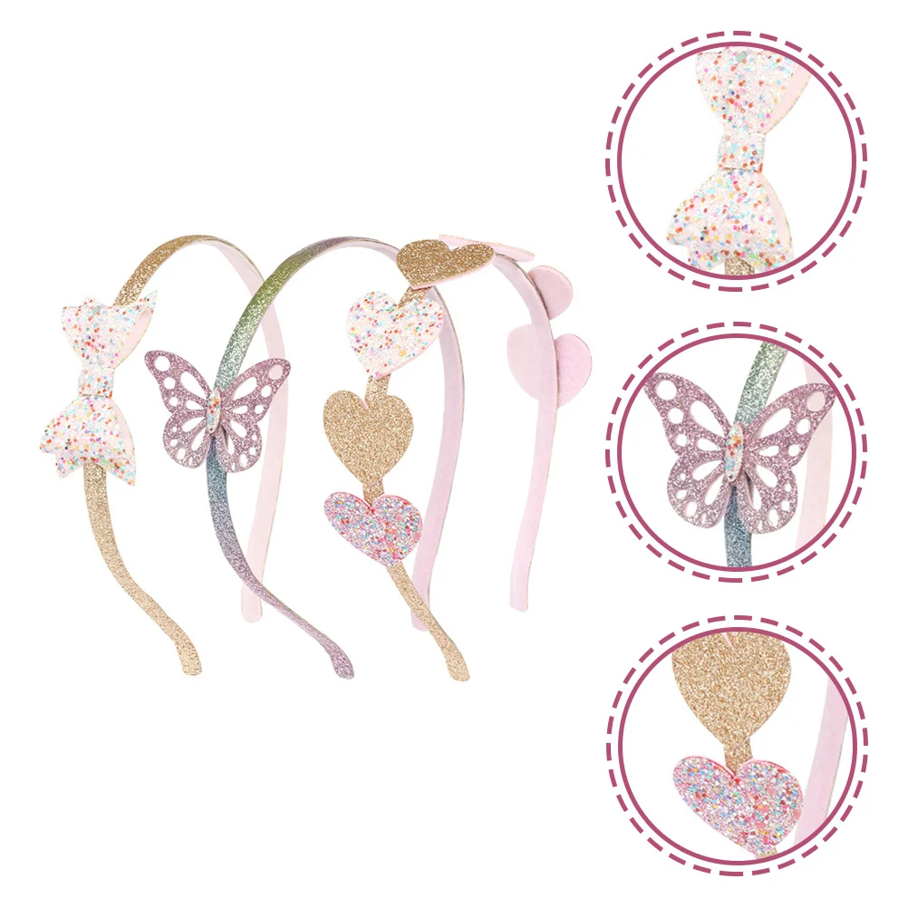 

3Pcs Children Glitter Heart Hairband Sequin Headband Gift Birthday Party Kid Heart Hairband Kids Butterflies Headband