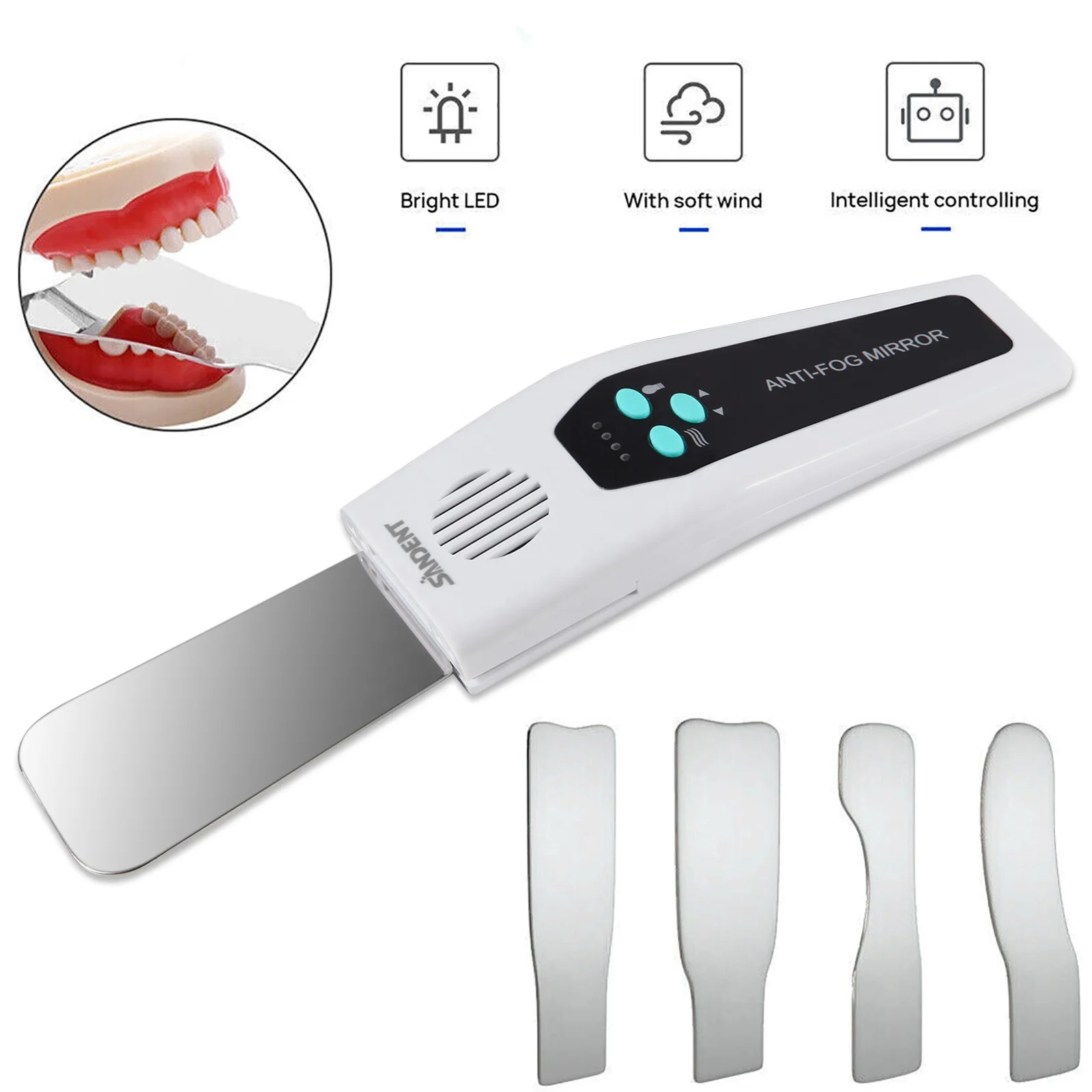 New Arrival! den tal LED Light Clear Stainless Steel Anti-fog 4 Mirrors Photography Reflector Photo Mirror No-Fog Shadowless