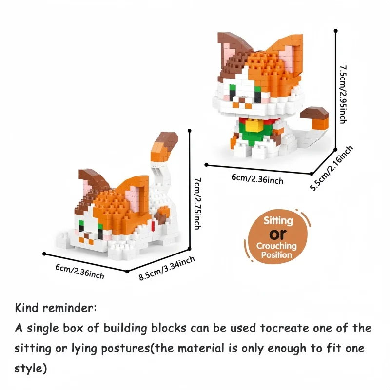 Niedliche Mini-Katzen-Mikro-Bausteine – Zwei Montagemethoden, Endloser Spaß, Neujahrsgeschenk für Mädchen, Einfache Puzzle-Dekoration – Detail 4