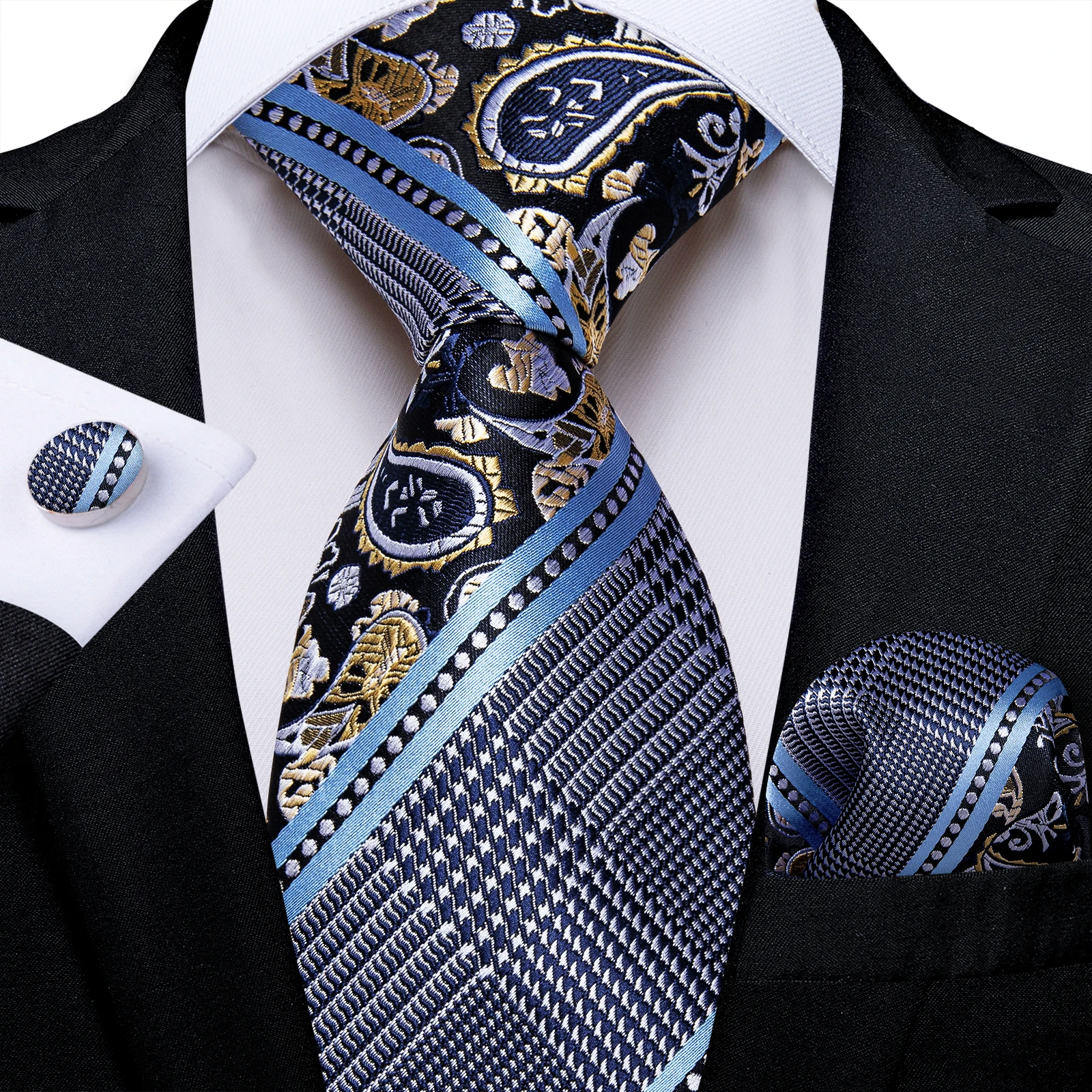 

Designer Striped Floral Paisley Light Blue Silk Ties for Men 8cm Width Business Wedding Party Accessories Husband Father's Gift
