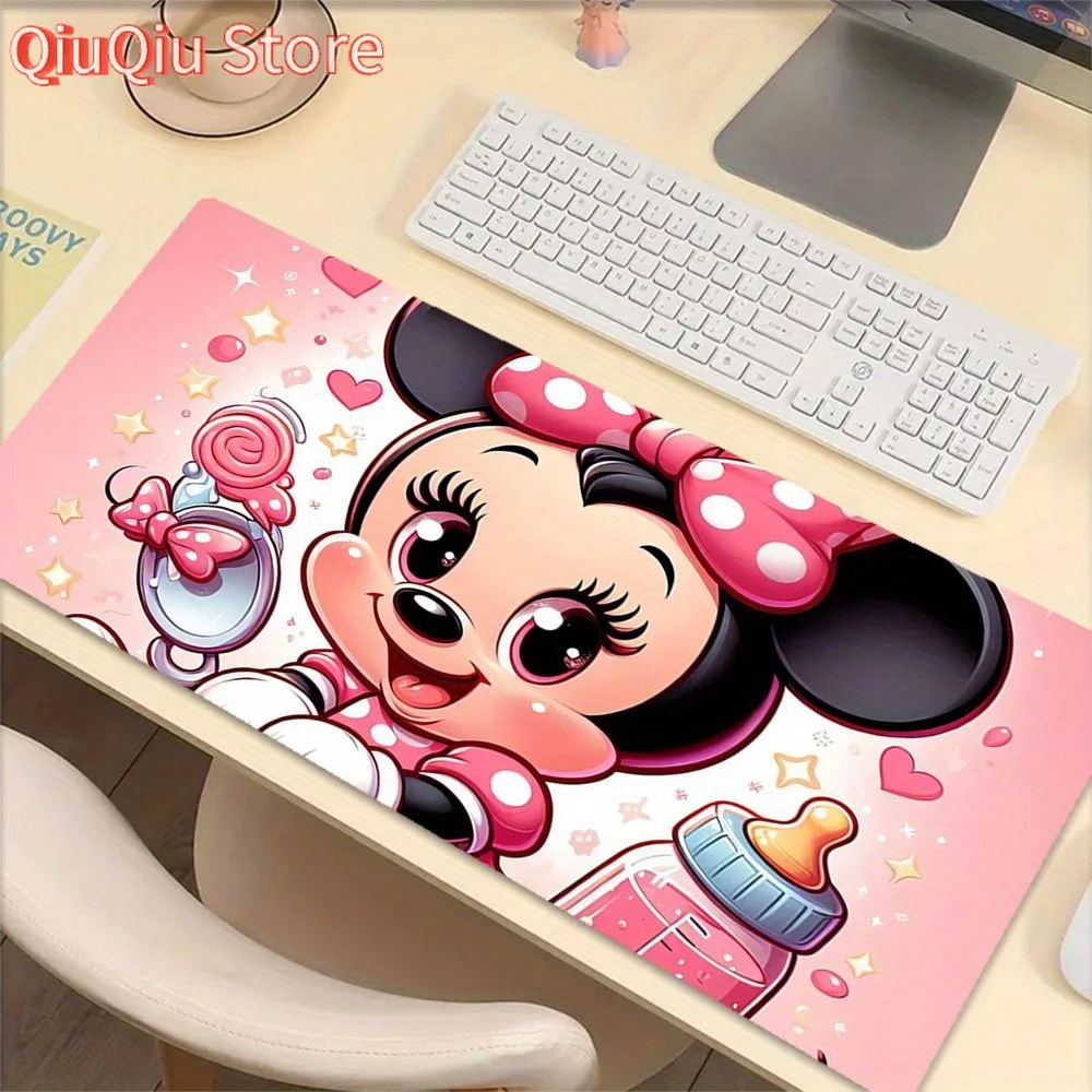 

1 Tapis de Bureau Minnie Mouse - Motif Fleuri à Pois Roses et Rouges, Base Antidérapante en Caoutchouc pour Ordinateur, Décorati