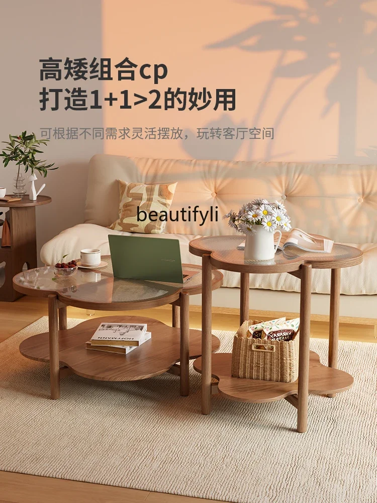 Cloud coffee table Solid wood living room Household simple modern small apartment Cream wabi sand wind coffee table