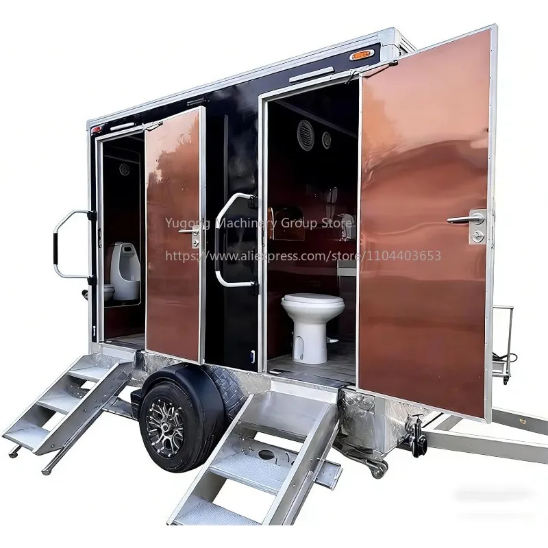 Remolque de Baños Móviles para Eventos al Aire Libre, Remolque Sanitario Premium con Tanques de Agua Limpia y Saneamiento Completo