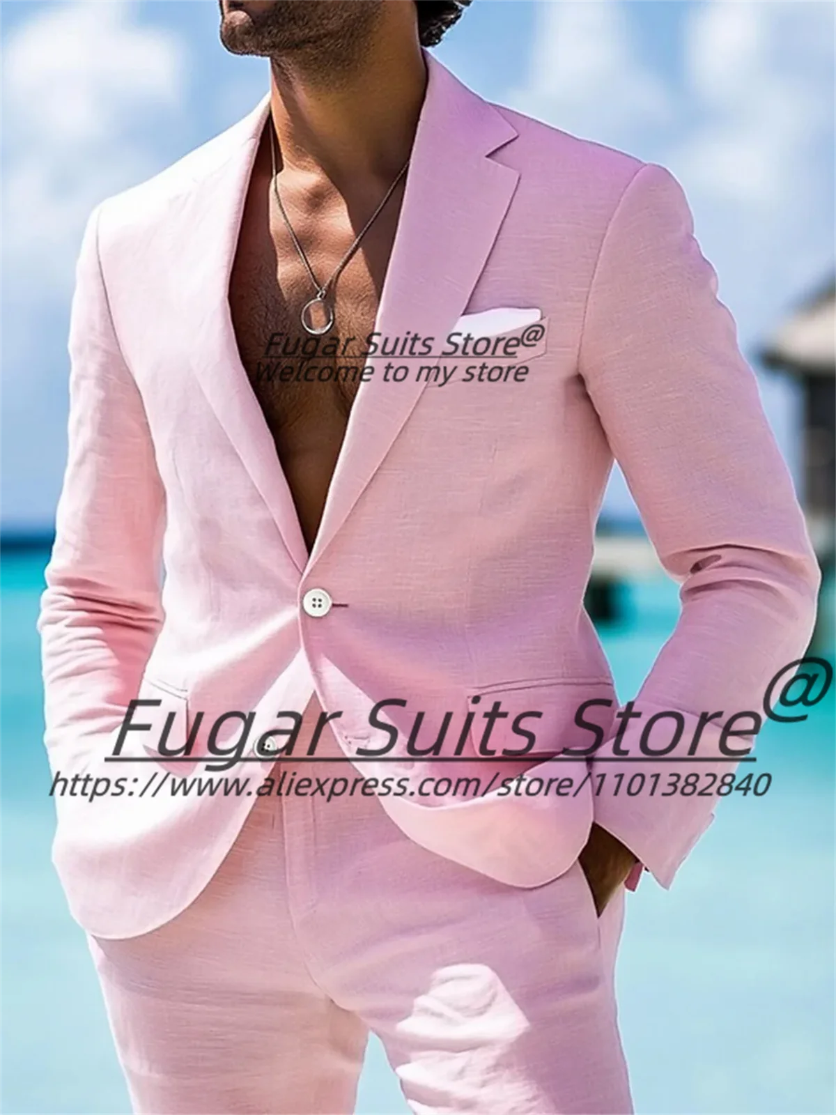 

Pink flax Handsome Men Suits Slim Fit Notched Lapel Groom Wedding Tuxedos 2 Pieces Sets High-qublity Male Blazers Ropa Hombre