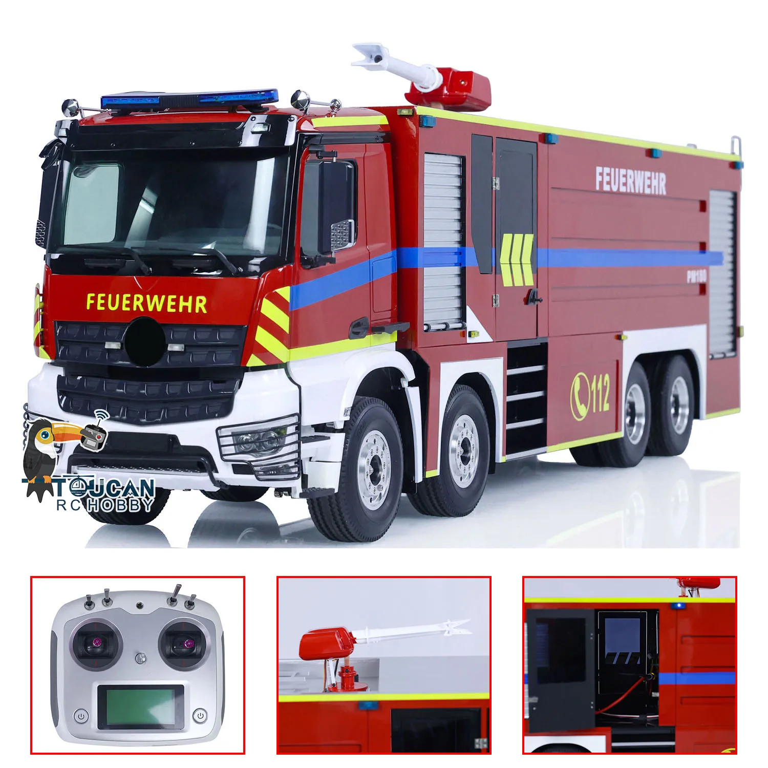 1/14 RC Painted Assembled Fire Fighting Truck RTR Fire Sprinkler Vehicles 8x4 Lights Sounds System Remote Control Model Toy