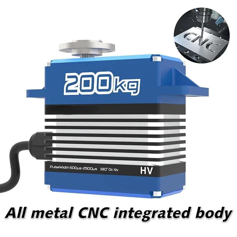 Servo senza spazzole da 200 kg 12 V-16,8 V ad alta tensione CNC guscio in alluminio ingranaggio metallico impermeabile per robot 1/5 servomotore drone per auto barca