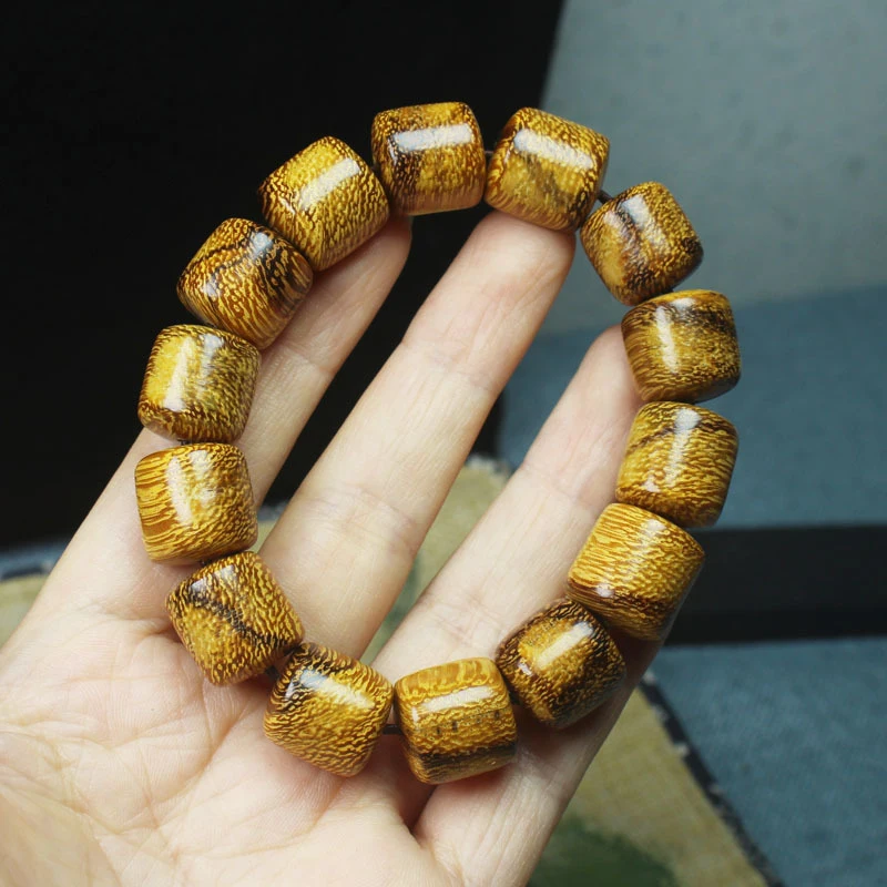 Live stream product: Indonesian agarwood barrel beads 15mm bracelet with patterns, unisex Buddhist beads