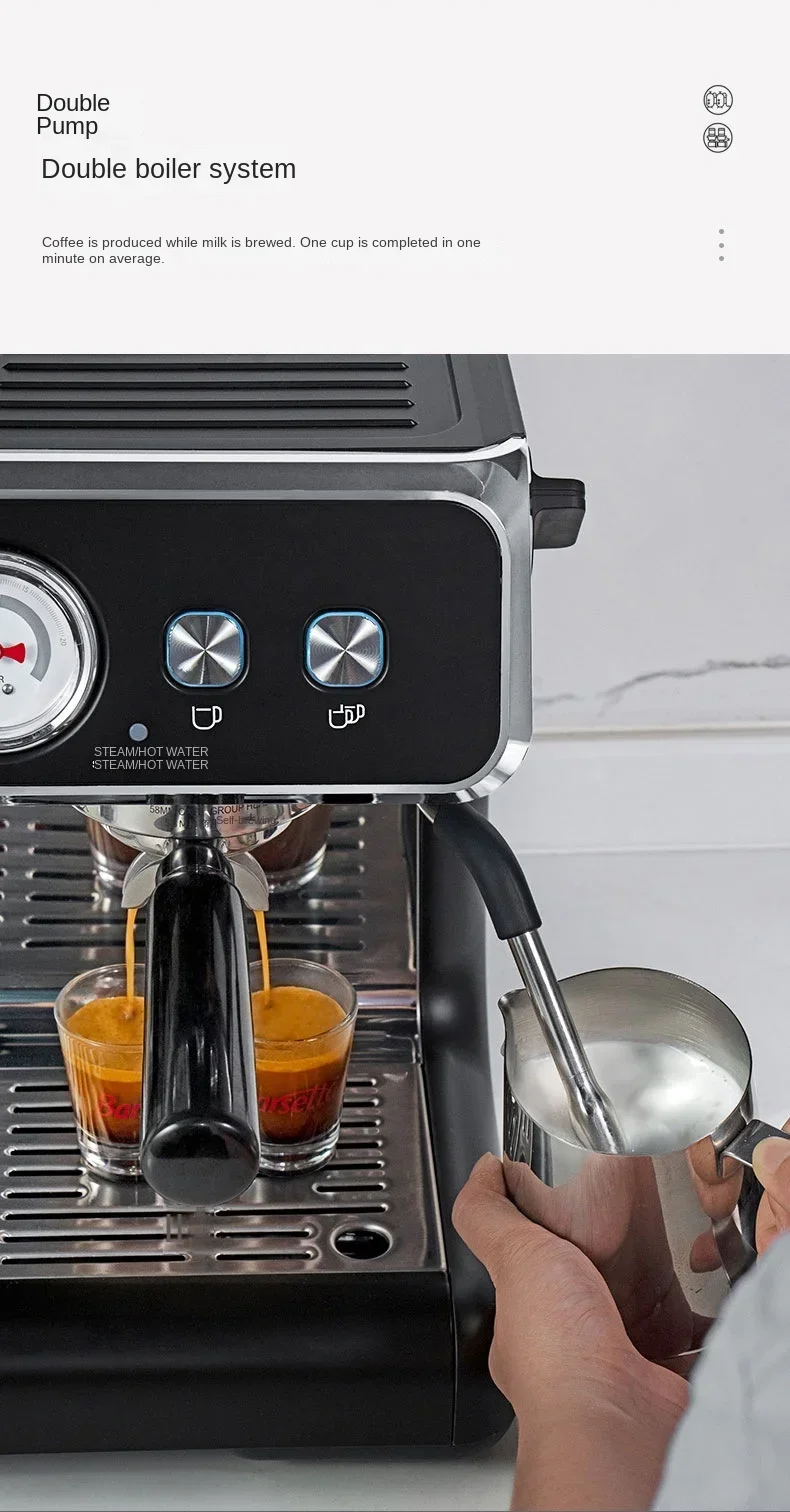 Household and Commercial Dual-boiler Coffee Machine, Semi-automatic Italian Grinder, All-in-one Machine with Bean Grinder