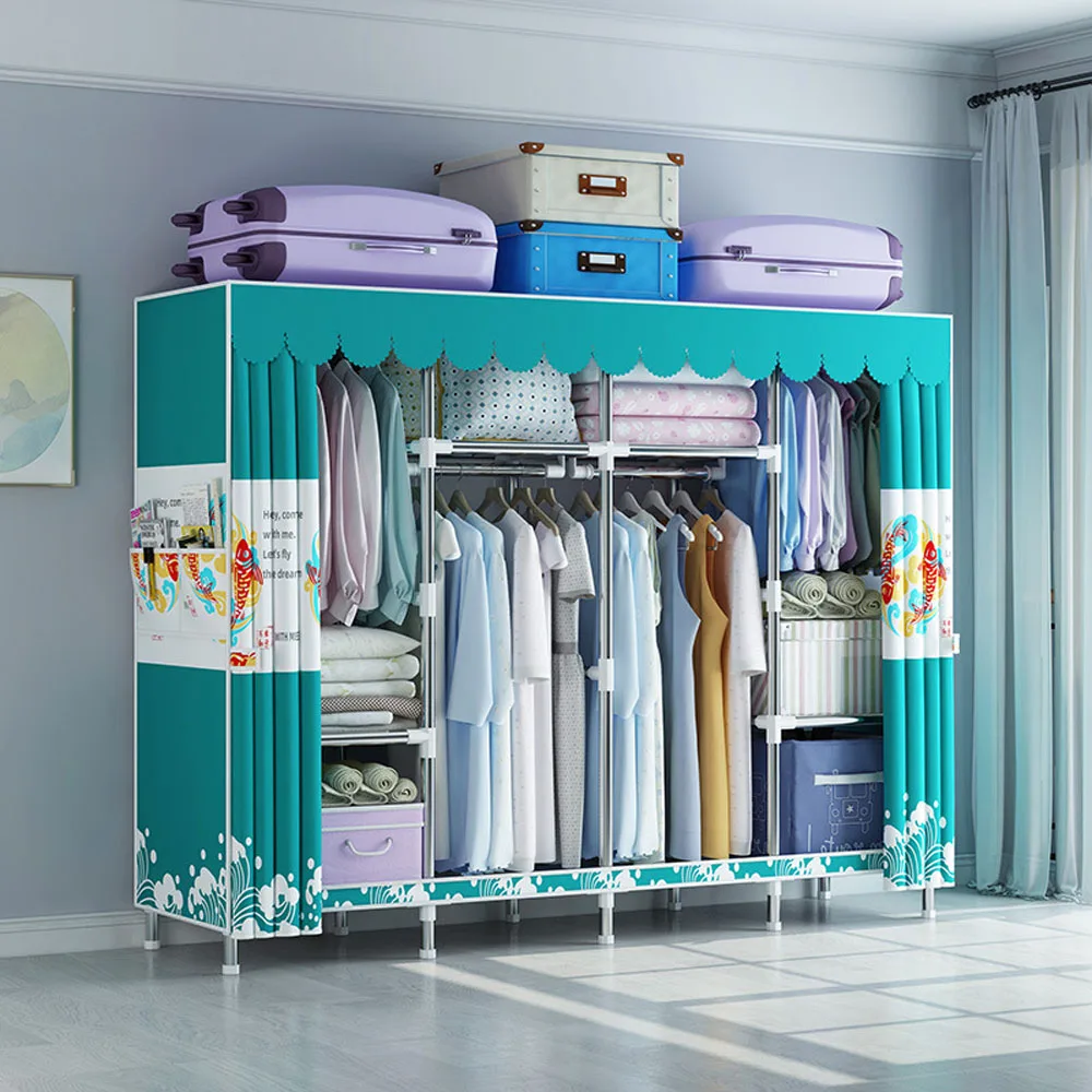 62cm-245cm Cloth Wardrobe Thickened Steel Pipe Reinforced Thickened Household Bedroom Economical Simple Wardrobe