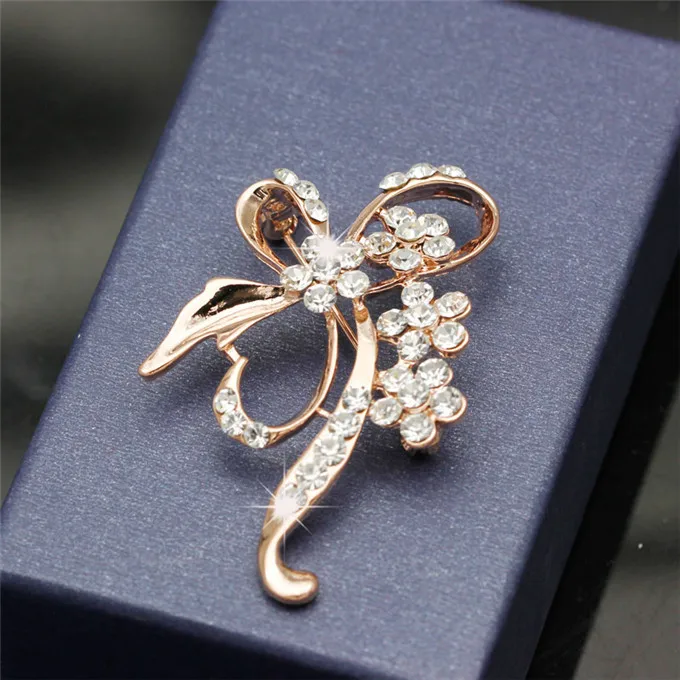 Crystal Flower Brooches Large Bow Brooch Pin For Women Fashion Jewelry Wedding Pin Corsage Accessories Wholesale