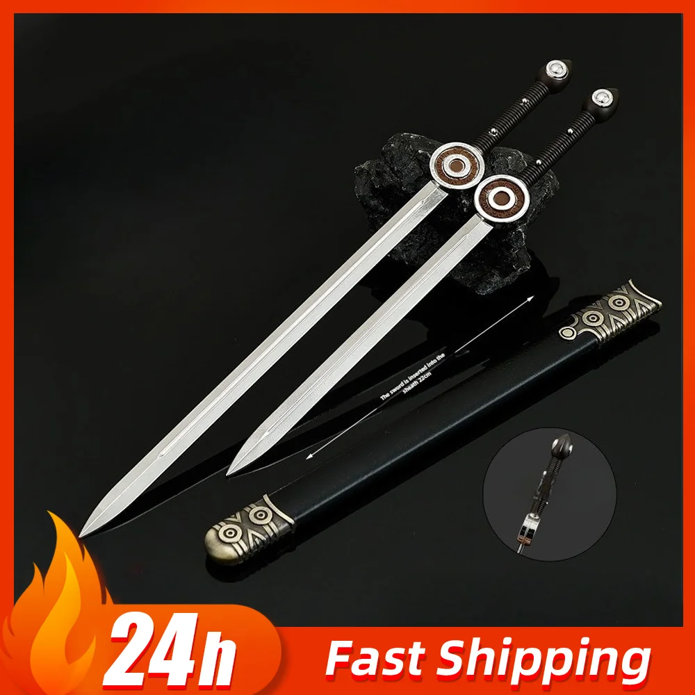 22 سنتيمتر سبعة السيف فيلم والتلفزيون الطرفية مو لانج الشمس والقمر المزدوج السيوف الأسلحة نموذج مع غمد الحرفية حلية الصبي لعبة هدية
