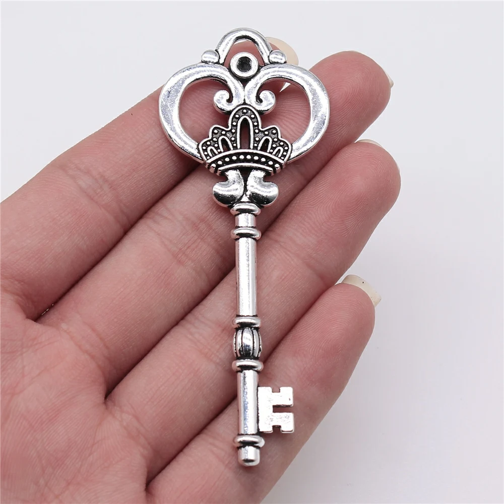 WYSIWYG 1pcs 84mm Vintage Large Key Pendants Charm For Jewelry Making Antique Bronze Color Big Key Charm Pendant Key Retro