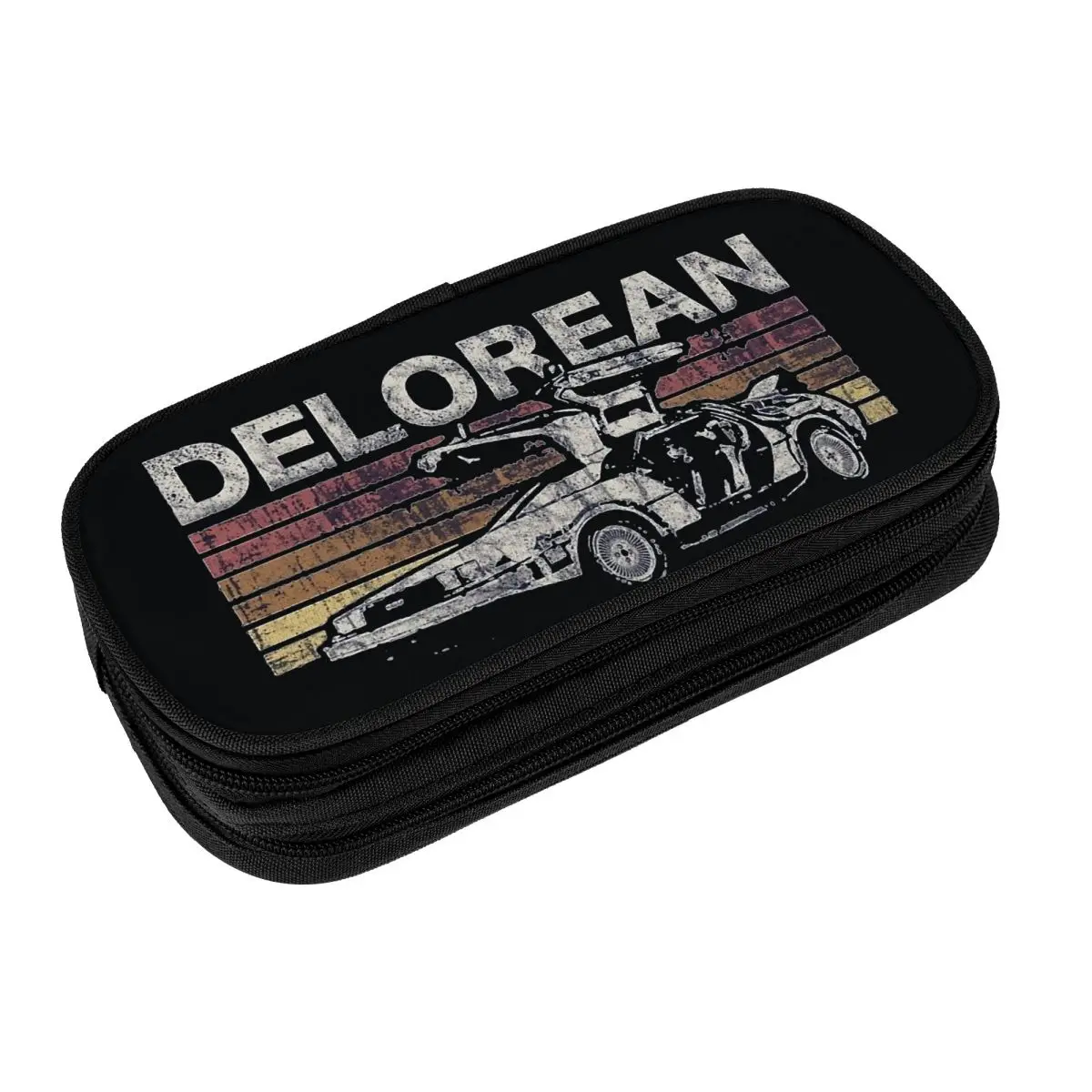 DeLorean Punk Pencil Case Rock Music Double Layer Pen Box Boy Girl Fashion Large School Pencil Cases Stationery