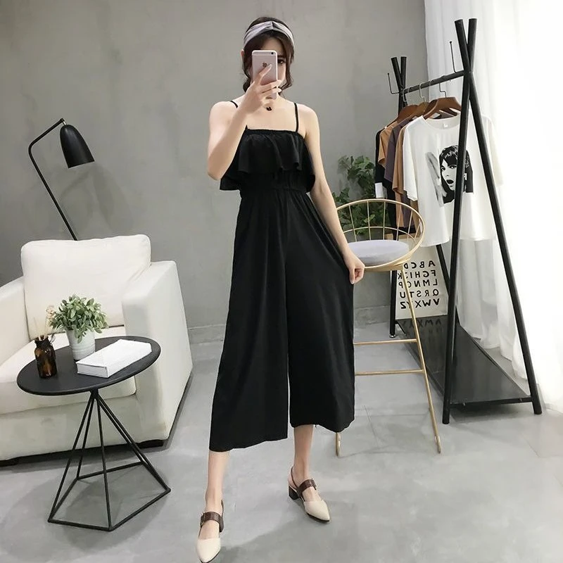 

Женский комбинезон на бретелях, лето 2026, новинка, с завышенной талией, облегающий, свободный, в корейском стиле, длина 9/10, широкие штанины