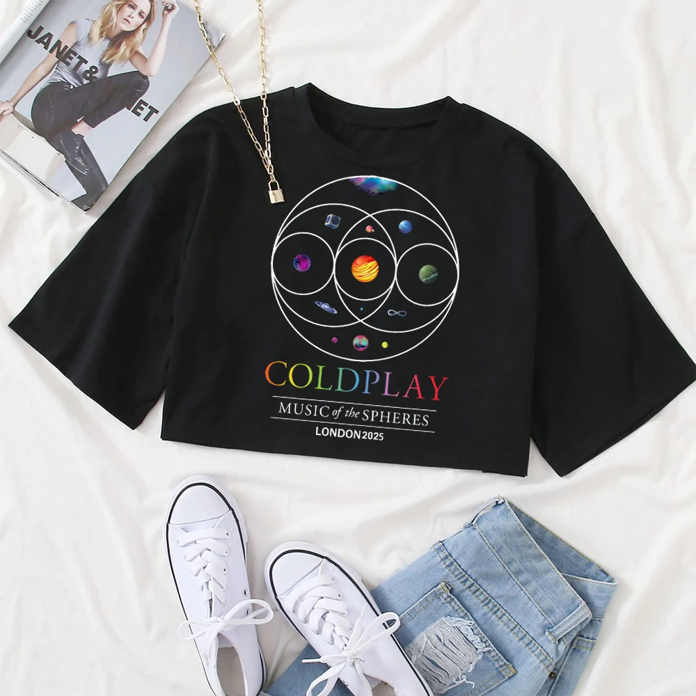 Cold-play London Tour 2025 Shirt Women O-Neck Short Sleeves Crop Tops T-shirt Fans Gift