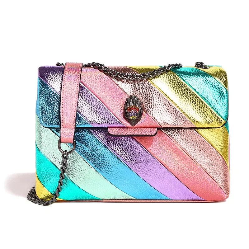 Kurt Geiger Luxury Designer Shoulder Bag 2024 New Women\'s Bag Colorful Spliced Chain Crossbody handbag Rainbow Eagle Head Bag