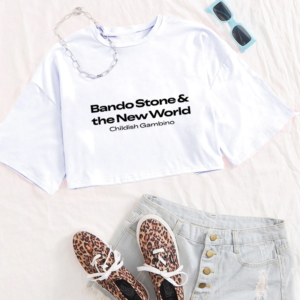 Childish Gambino Bando Stone and The New World 2024 Super-short Shirt Fans Gift Crop Tops Girls Clothing O-Neck Short Sleeves