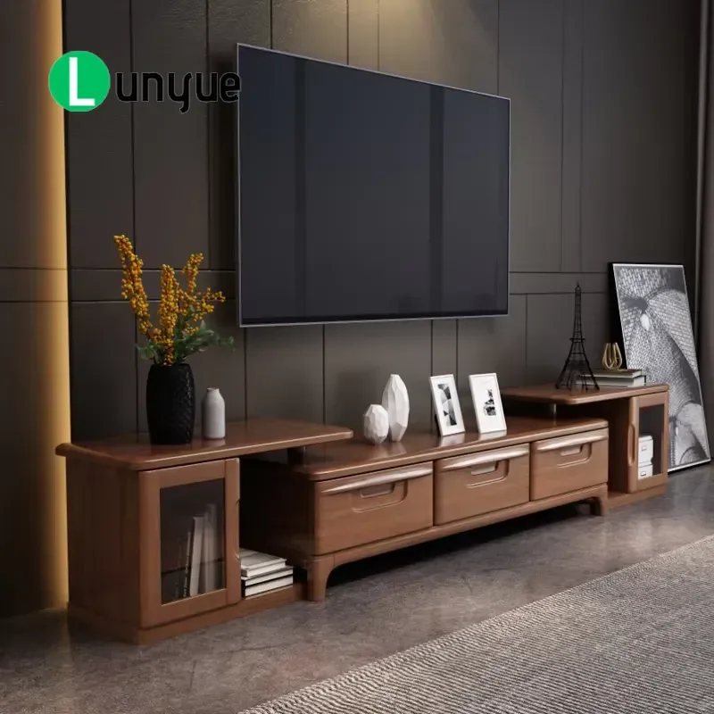 Modern Solid Wood TV Cabinet Chinese Light Luxury Style Storage Console for Small Apartment Living Room Furniture Durable