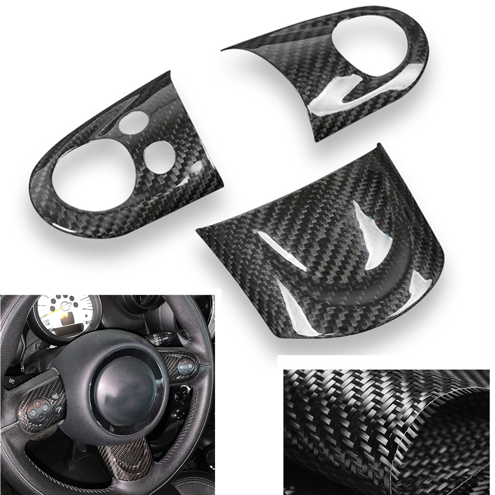 For Mini Cooper R55 R56 R57 R58 R59 R60 R61 Carbon Fiber Car Gear Steering Wheel Panel Cover Trim Interior Decorative Frame