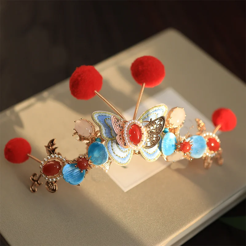 Conjunto de corona para el pelo con horquillas colgantes, pera, ópera de jardín, postizo estilo Pekín Vintage, borla larga, accesorios chinos para niñas