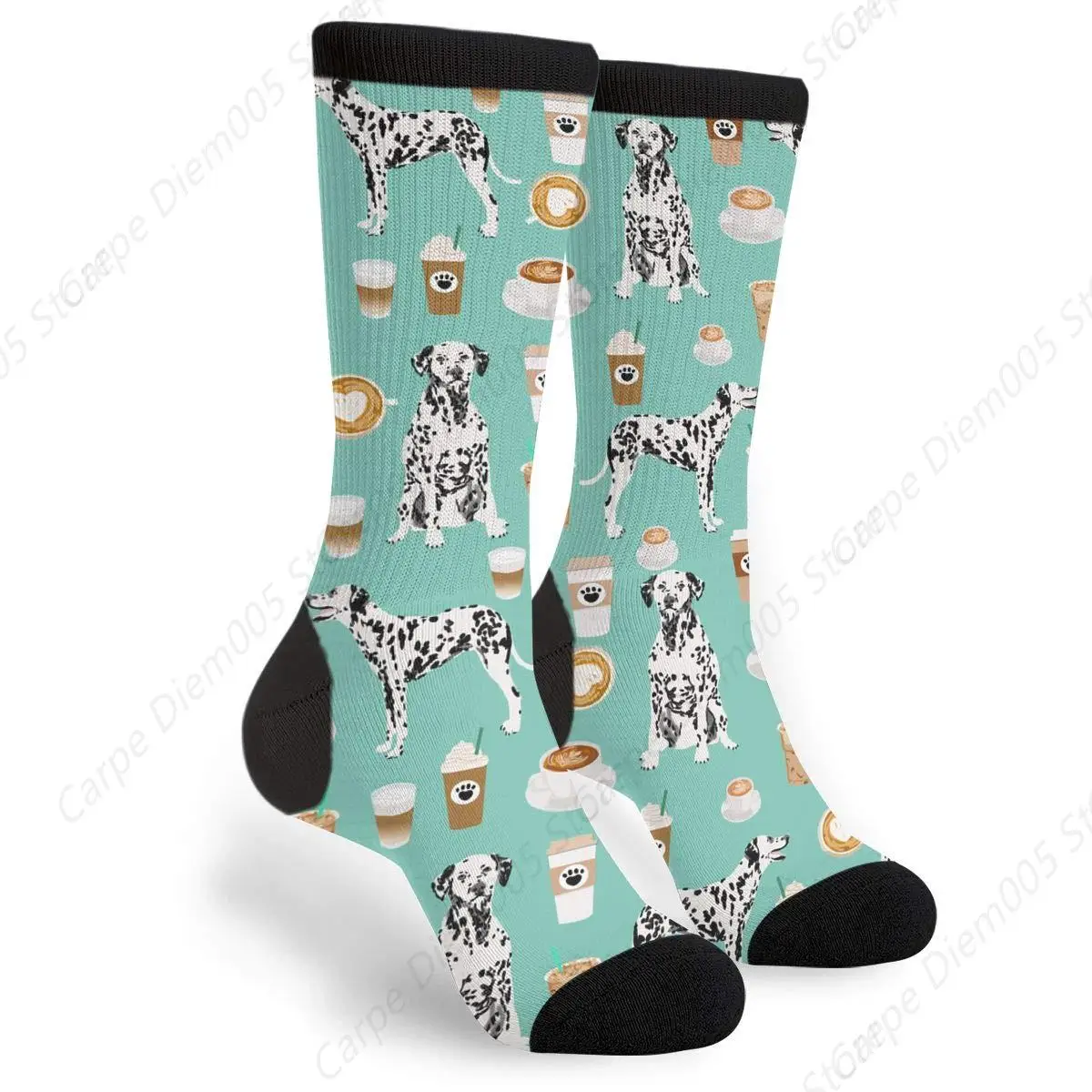 Dog Dalmatian Coffee Crew Socks Mid Calf Dress Socks Casual Long Tube Socks For Men Women Boy Girl