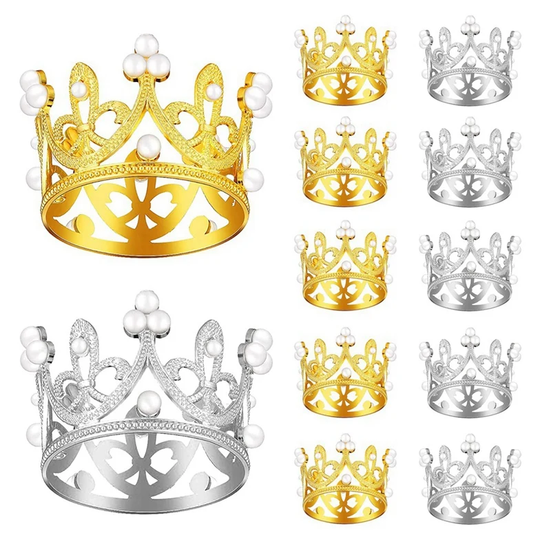 Mini Crown Cake Topper Gold Silver With Pearl Decor Small Princess Headpiece Baby Crown Cake Decoration