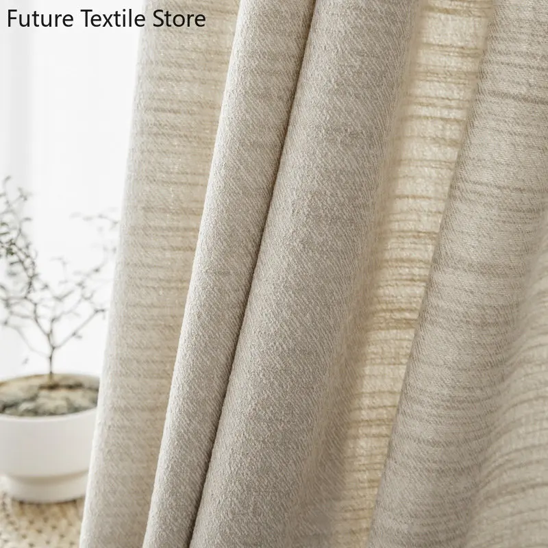 

Semi-shading wabi-sabi style twill chenille blended curtain cotton linen fabric art Curtains for Living dining room bedroom