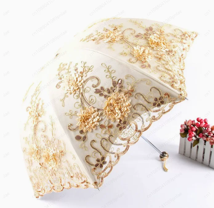 Folding Retro Embroidered Umbrella Lace Double-layer Vinyl Wedding Tri-fold Sunny UmbrellA