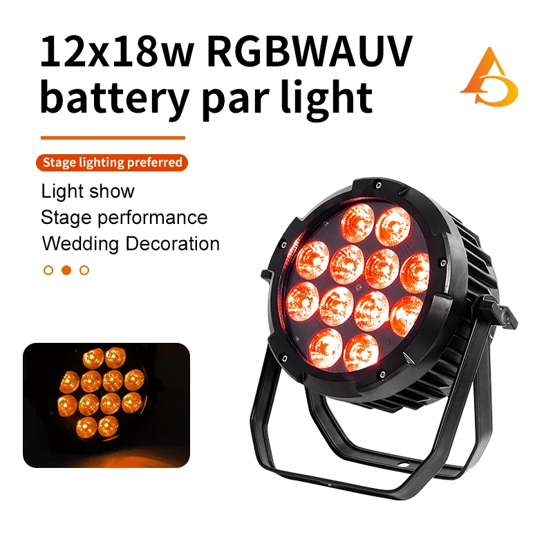 dmx 12x18w rgbwa mais uv em led bateria de controle remoto sem fio par light mobile app controlado luz de palco a prova dagua 01